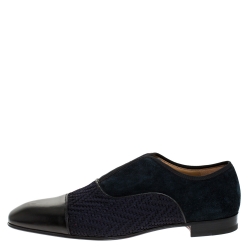 Pre Owned Christian Louboutin Blue/Black Suede Leather And Fabric Alpha Male Oxfords Size 43