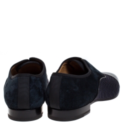 Pre Owned Christian Louboutin Blue/Black Suede Leather And Fabric Alpha Male Oxfords Size 43