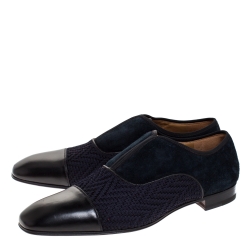 Pre Owned Christian Louboutin Blue/Black Suede Leather And Fabric Alpha Male Oxfords Size 43