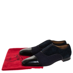 Pre Owned Christian Louboutin Blue/Black Suede Leather And Fabric Alpha Male Oxfords Size 43