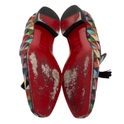 Christian Louboutin Multicolor Fabric Dandelion Tassel Flat Slip-On Size 42.5