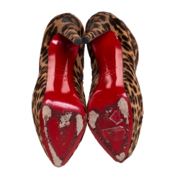 مملوكة مسبقًا Christian Louboutin Brown Leopard Print Pony Hair Daf Booty Platform Ankle Boots Size 37.5