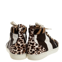 Pre Owned Christian Louboutin Multicolor Animal Print Calf Hair Rantus High Top Sneakers Size 41.5