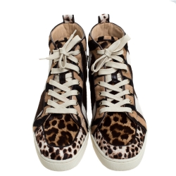 Pre Owned Christian Louboutin Multicolor Animal Print Calf Hair Rantus High Top Sneakers Size 41.5