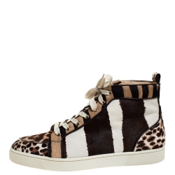 Pre Owned Christian Louboutin Multicolor Animal Print Calf Hair Rantus High Top Sneakers Size 41.5