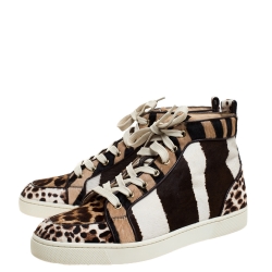 Pre Owned Christian Louboutin Multicolor Animal Print Calf Hair Rantus High Top Sneakers Size 41.5