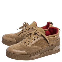 Christian Louboutin Beige Leather, Suede and Fabric Aurelien Sneakers Size 42.5