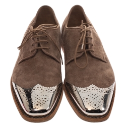 Christian Louboutin Beige Suede Brogue Metal Cap Toe Gareth Derby Size 41