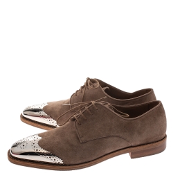 Christian Louboutin Beige Suede Brogue Metal Cap Toe Gareth Derby Size 41