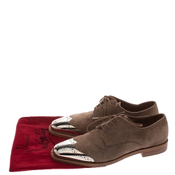 Christian Louboutin Beige Suede Brogue Metal Cap Toe Gareth Derby Size 41