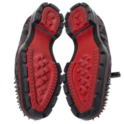 Pre Owned حذاء لوفرز كريستيان لوبوتان غطاء مقدمة روسيني سبايك جلد وصوف مموه كاموفلاج رمادي مقاس 43