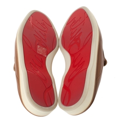 Christian Louboutin Tan Leather and Canvas Lazy N' Happy Slip On Mules Size 43