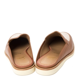 Christian Louboutin Tan Leather and Canvas Lazy N' Happy Slip On Mules Size 43