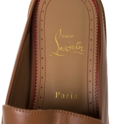 Christian Louboutin Tan Leather and Canvas Lazy N' Happy Slip On Mules Size 43