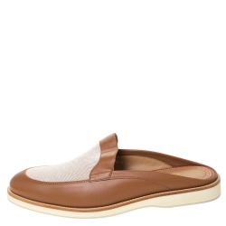 Christian Louboutin Tan Leather and Canvas Lazy N' Happy Slip On Mules Size 43