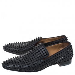 Christian Louboutin Black Leather Roller Boy Spiked Loafers Size 43