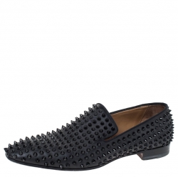 Christian Louboutin Black Leather Roller Boy Spiked Loafers Size 43