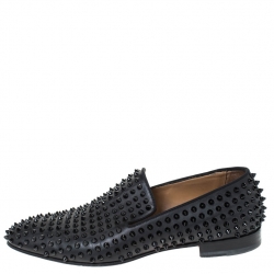 Christian Louboutin Black Leather Roller Boy Spiked Loafers Size 43