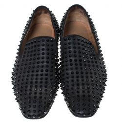 Christian Louboutin Black Leather Roller Boy Spiked Loafers Size 43