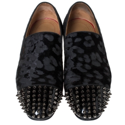 Pre Owned حذاء سليبرز كريستيان لوبوتان سموكينغ غطاء مقدمة سبايكد سبوكي قطيفة أسود مقاس 43