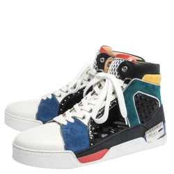 Christian Louboutin Multicolor Leather and Suede Loubikick High Top Sneakers Size 43