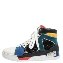 Christian Louboutin Multicolor Leather and Suede Loubikick High Top Sneakers Size 43