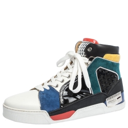 Christian Louboutin Multicolor Leather and Suede Loubikick High Top Sneakers Size 43