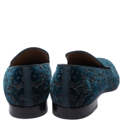 Pre Owned Christian Louboutin Blue Brocade Velvet Dandelion Loafers Size 42.5
