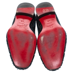 Pre Owned Christian Louboutin Blue Brocade Velvet Dandelion Loafers Size 42.5