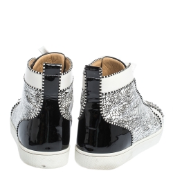 Pre Owned Christian Louboutin White/Black Graffiti Leather Rantus Orlato High Top Sneakers Size 44.5