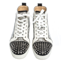 Pre Owned Christian Louboutin White/Black Graffiti Leather Rantus Orlato High Top Sneakers Size 44.5