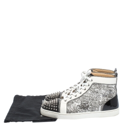 Pre Owned Christian Louboutin White/Black Graffiti Leather Rantus Orlato High Top Sneakers Size 44.5