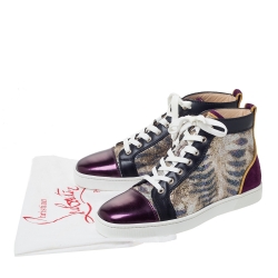 Pre Owned Christian Louboutin Mulitcolor Glitter Fabric and Leather High Top Sneakers Size 40