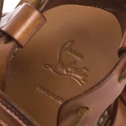 Pre Owned Christian Louboutin Tan Leather Gladiator Flats Sandals Size 40