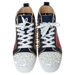 Pre Owned حذاء رياضي كريستيان لوبوتان مرتفع من أعلى سبايكز لوي جلد وسويدي متعدد الألوان مقاس 40