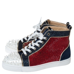 Pre Owned حذاء رياضي كريستيان لوبوتان مرتفع من أعلى سبايكز لوي جلد وسويدي متعدد الألوان مقاس 40