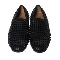 Christian Louboutin Black Leather Roller Boy Spiked Loafers Size 42.5