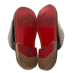 Pre Owned Christian Louboutin Green Textured Leather Spike Suctam Flat Sandals Size 43