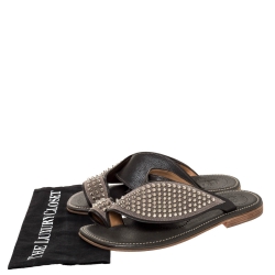 Pre Owned Christian Louboutin Green Textured Leather Spike Suctam Flat Sandals Size 43