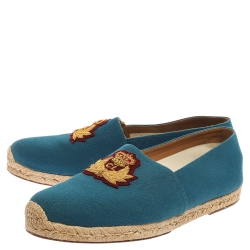 Pre Owned Christian Louboutin Blue Canvas Gala Embroidered Espadrille Slip On Loafers Size 43