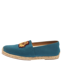 Pre Owned Christian Louboutin Blue Canvas Gala Embroidered Espadrille Slip On Loafers Size 43