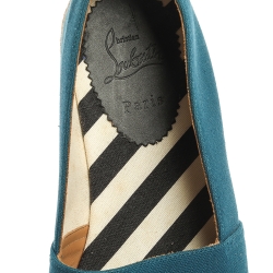 Pre Owned Christian Louboutin Blue Canvas Gala Embroidered Espadrille Slip On Loafers Size 43