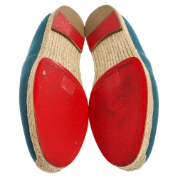 Pre Owned Christian Louboutin Blue Canvas Gala Embroidered Espadrille Slip On Loafers Size 43