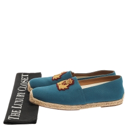 Pre Owned Christian Louboutin Blue Canvas Gala Embroidered Espadrille Slip On Loafers Size 43
