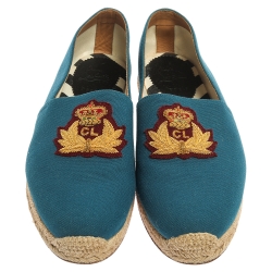 Pre Owned Christian Louboutin Blue Canvas Gala Embroidered Espadrille Slip On Loafers Size 43