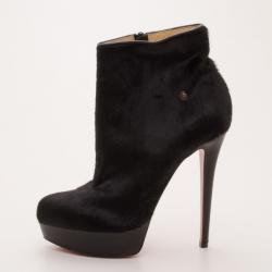 Pre Owned Christian Louboutin Pony Hair Armony Ankle Boots with Removable Leopard Cuffs Size 38.5