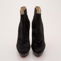 Pre Owned Christian Louboutin Pony Hair Armony Ankle Boots with Removable Leopard Cuffs Size 38.5