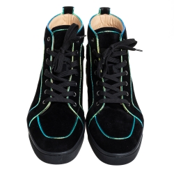 Pre Owned Christian Louboutin Black Suede And Iridescent Leather Trim Rantus Orlato High Top Sneakers Size 43.5