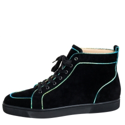 Pre Owned Christian Louboutin Black Suede And Iridescent Leather Trim Rantus Orlato High Top Sneakers Size 43.5