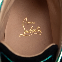 Pre Owned Christian Louboutin Black Suede And Iridescent Leather Trim Rantus Orlato High Top Sneakers Size 43.5